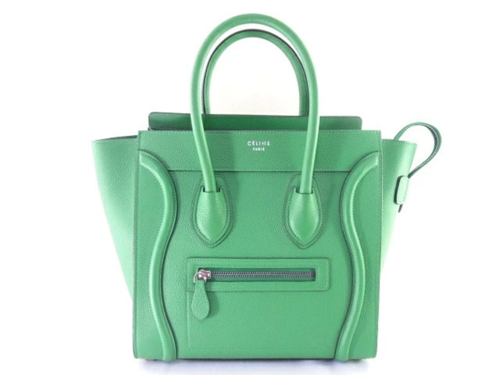 Celine Luggage Tote Tote Bag Shopper Leather Embossed Green